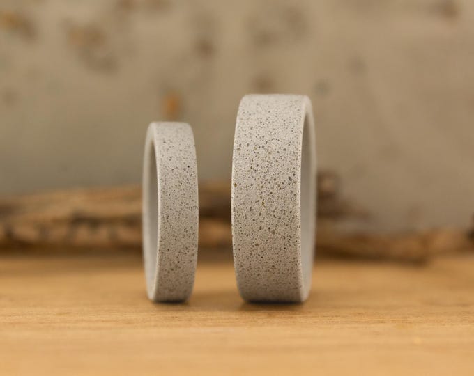 Handmade Concrete Wedding Band Set, Matte Gray Couple Rings. (00602_4N_7N)