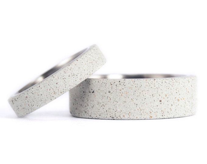 Titanium Concrete Wedding Ring Set - Flat Matte Matching Bands. (00702_4N7N)