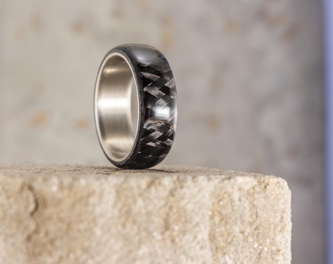 Titanium Ring with Glossy Carbon Fiber, Men's Wedding Band. (00311_7N)