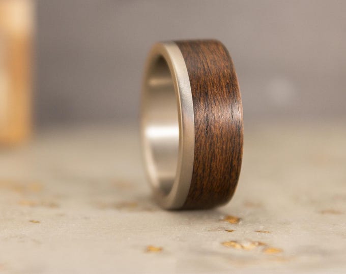 Handmade Matte Titanium Wenge Wood Ring, Women's Wedding Band. (00508_5N)