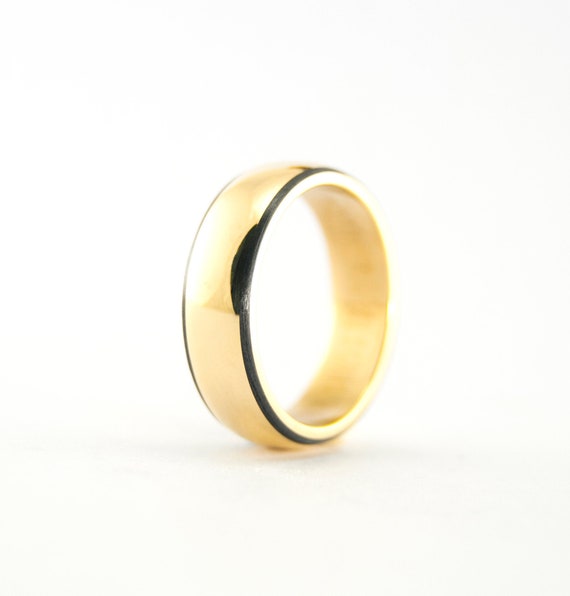 Yellow 18CT Gold Ring With Matte Carbon Fiber Bands. Gold Rounded Band. Golden  Ring 00510_5N - Etsy