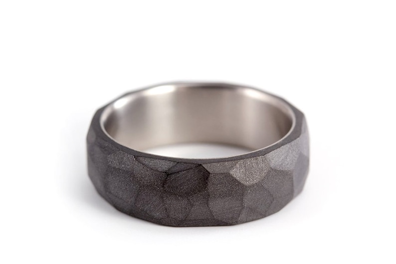 Titanium and Graphite Ring. Hammered Wedding Band. Matte Etsy