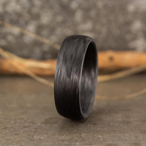 Matte Carbon Fiber Ring, Black Mens Wedding Band. (00100_7N) DUTY FREE