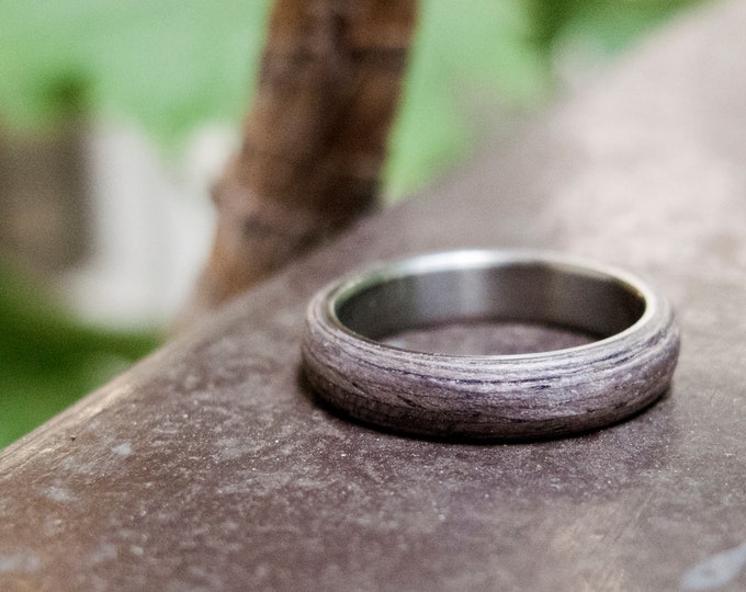 Handmade Titanium Wood Ring, Matte Gray Bentwood Wedding Band. (00506_4N)