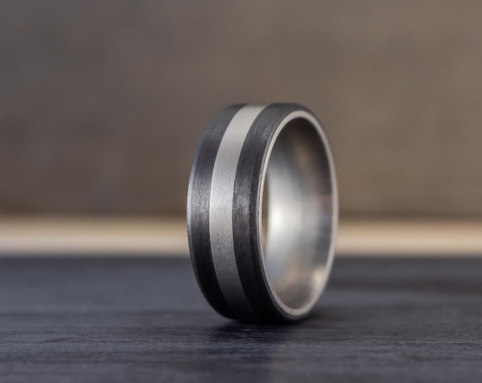 Handmade Titanium Carbon Fiber Ring, Matte Black Wedding Band. (00307_7N)