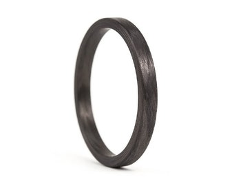 Carbon fiber ring for her. Black matte womens wedding band. Flat carbon fiber thin engagement band. Alternative wedding ring (00101_2.5N)