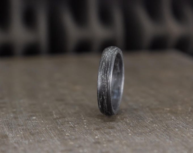 Handmade Matte Carbon Fiber Ring with Silver Marbling. (00102_4N)
