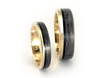 18k Yellow Gold and Gray wood wedding bands (04420_4N_6N).