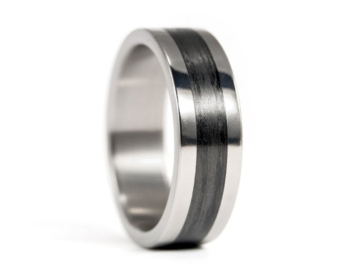 Titanium Ring with Carbon Fiber Band, Mens Wedding Band. (00347_7N)