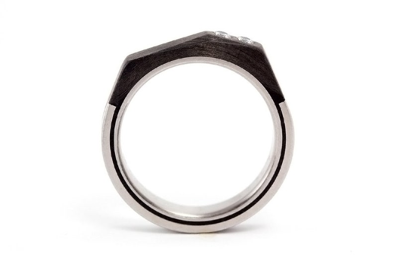 Titanium and Carbon Fiber Ring. Faceted Black Wedding Band Etsy