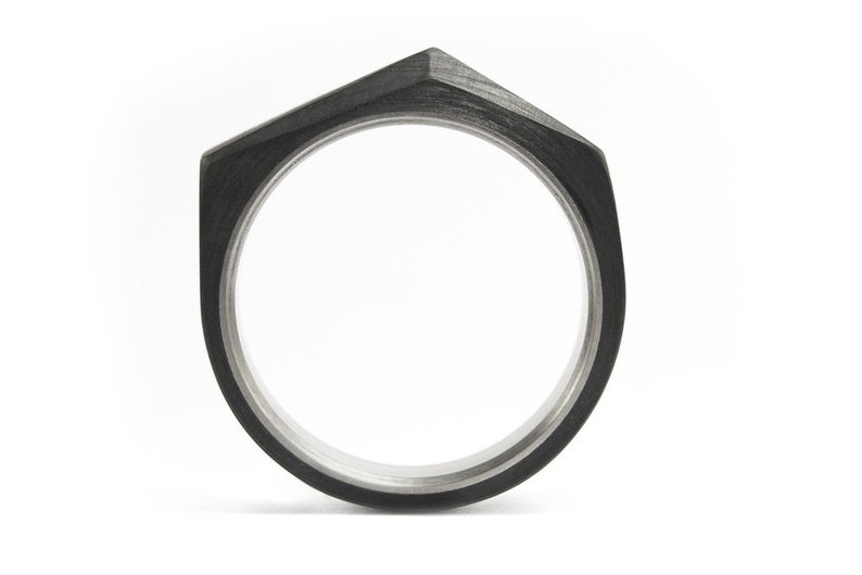 Titanium and Carbon Fiber Ring for Him. Faceted Black Mens Etsy