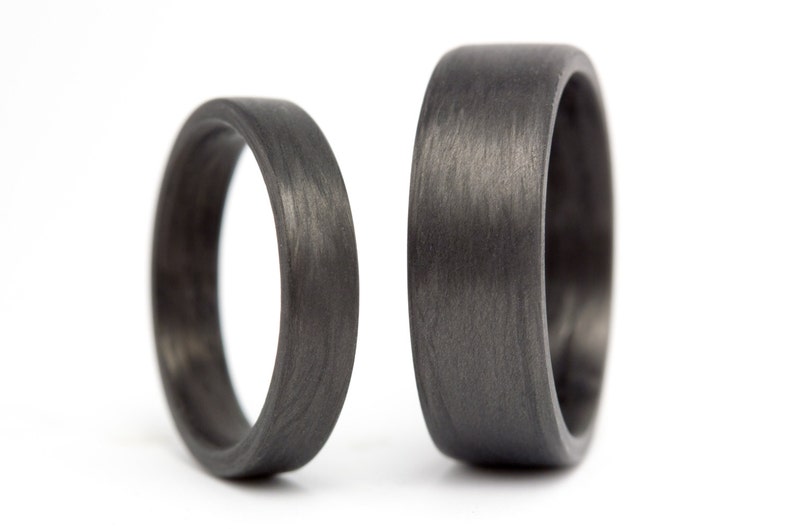 Matte Carbon Fiber Wedding Ring Set. Black Matching Wedding Etsy