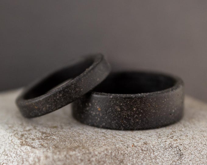 Handmade Black Concrete Wedding Ring Set, Matte Matching Bands. (00603_4N7N)