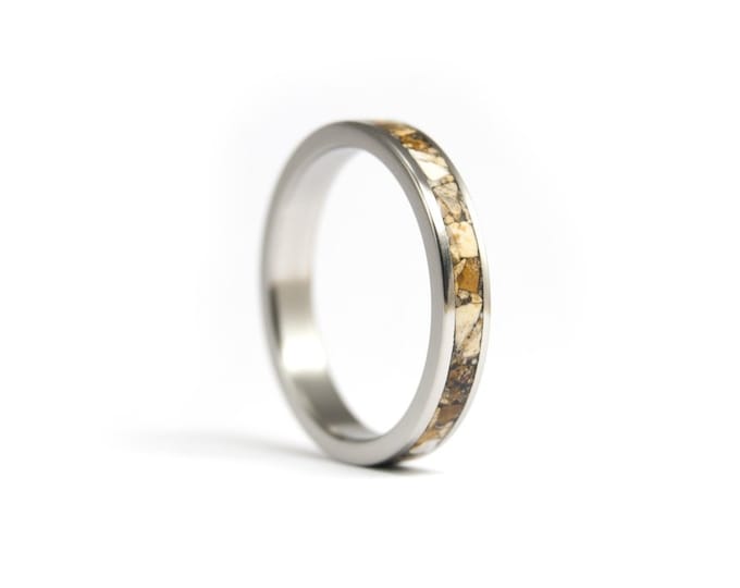 Titanium Ring with Brown Jasper Stone Inlay - Handmade Wedding Band. (03223_4N)