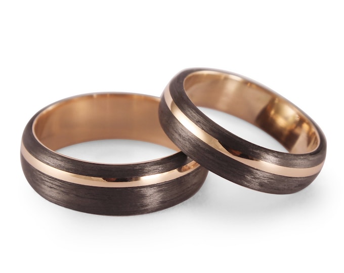Rose 18k Gold Wedding Ring Set with Carbon Fiber Bands. (00512_5N6N)
