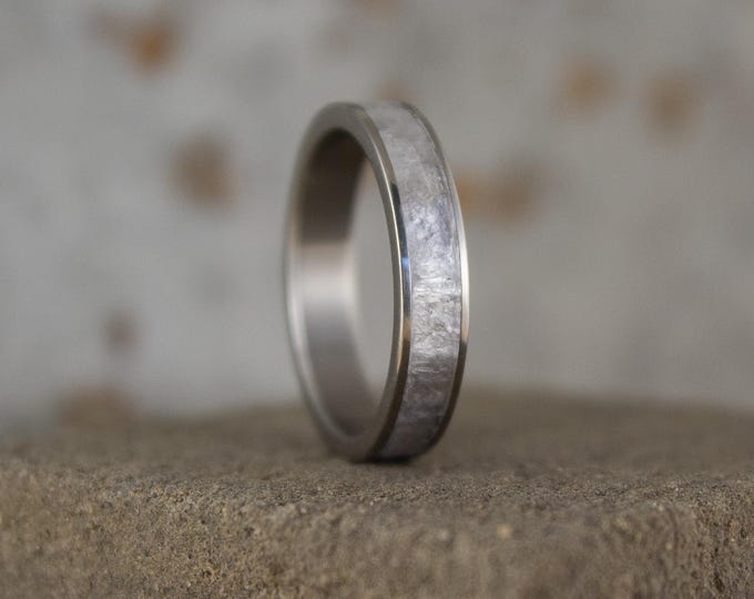 Titanium Wedding Band with Mica Mineral, Flat Polished Engagement Ring. (03233_4N)