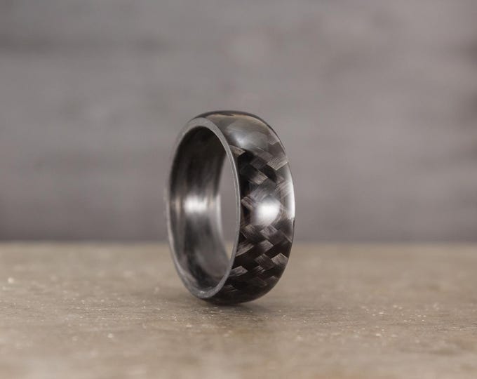 Carbon Fiber Wedding Band, Black Glossy Ring for Men, Handmade. (00103_7N)