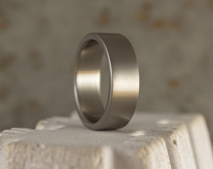 Handmade Matte Titanium Ring, Flat Wedding Band, Hypoallergenic. (00002_7N)