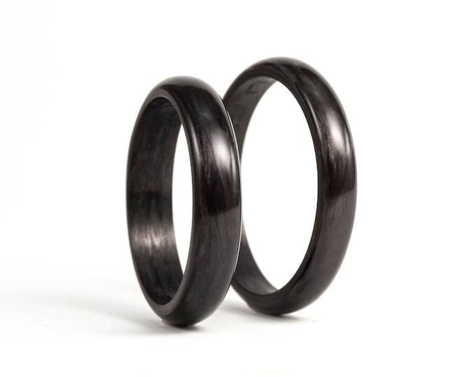 Polished Carbon Fiber Wedding Ring Set - Matching Engagement Bands. (00122_3N4N)