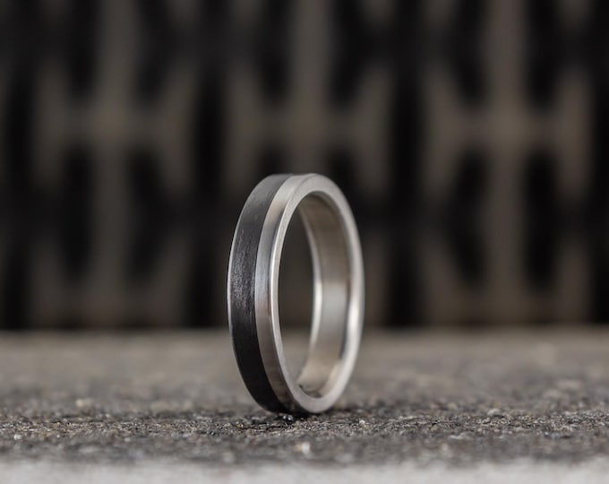 Handmade Matte Titanium Ring with Carbon Fiber Band, Women's Wedding Band. (00309_4N)