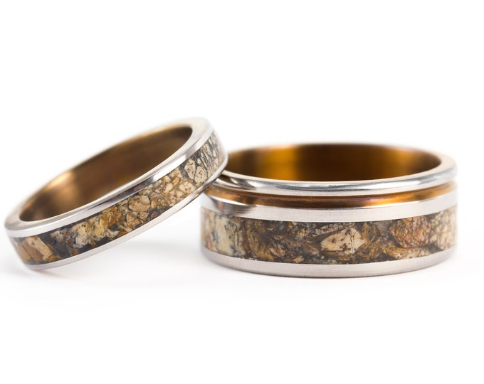 Titanium Wedding Bands with Brown Jasper Stone Inlay. (03206_4N_03203_7N)