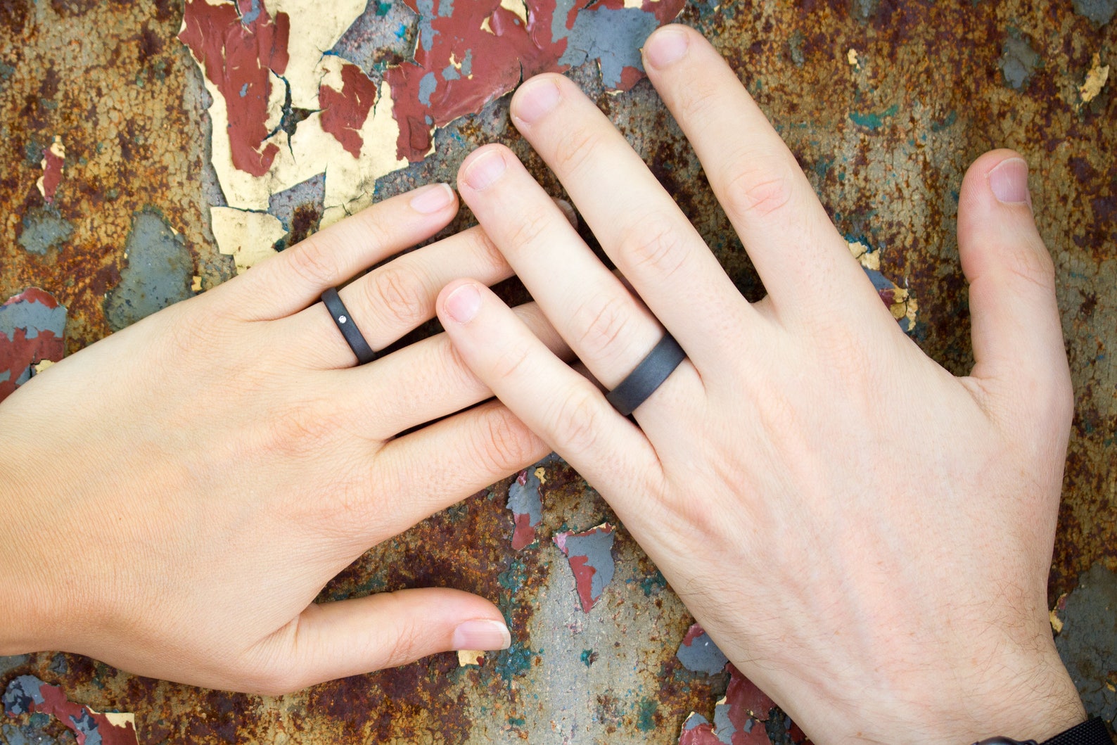 Titanium and Graphite Wedding Ring Set With Swarovski Crystal. Etsy