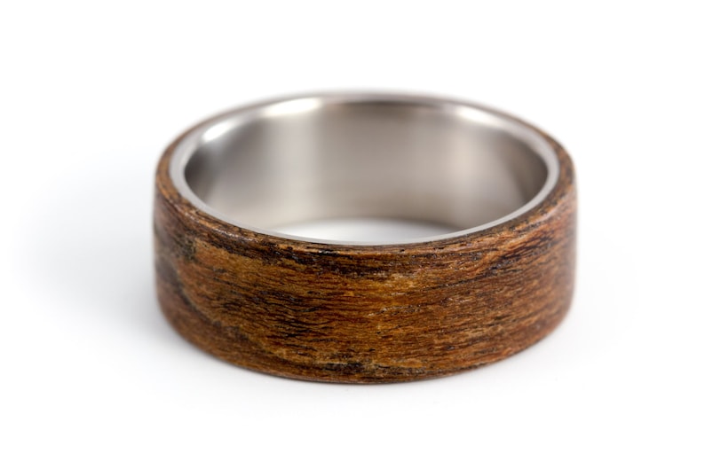 Water resistant very durable and hypoallergenic. Unique wooden wedding band Men/'s titanium and bentwood ring 00515/_7N