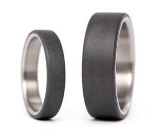 Titanium and Graphite Wedding Ring Set. Flat Dark Gray Matching Bands.  Matte Graphite and Titanium Engagement Rings 01300_4N7N - Etsy