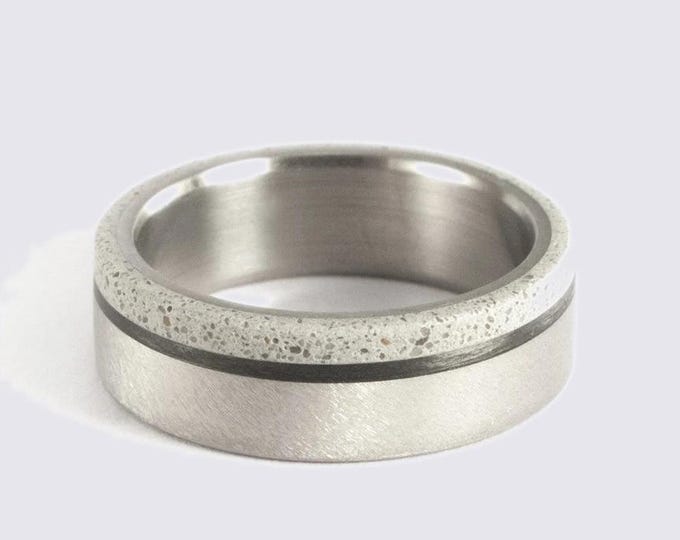 Matte Titanium Men's Wedding Ring: Gray Concrete, Carbon Fiber