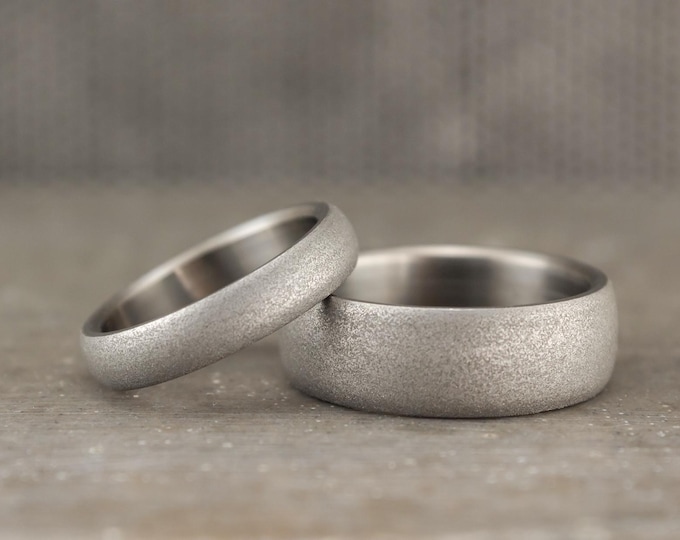 Sandblasted Titanium Wedding Ring Set - Handmade Matching Bands. (00011_4N7N)