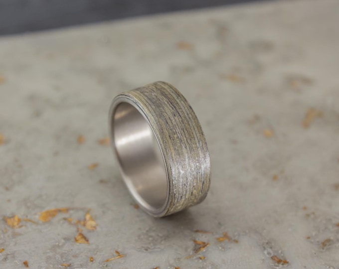 Handmade Titanium & Gray Wood Ring, Matte Finish Wedding Band. (00500_7N)