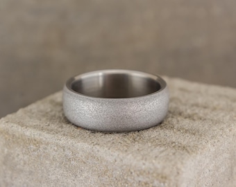 Sandblasted Titanium Wedding Band - Round Mens Ring. (00011_7N) FREE TAXES