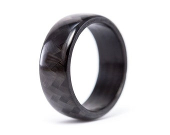 Carbon fiber round ring for him. Black glossy mens wedding band. Carbon fiber round engagement ring. Alternative wedding band (00103_7N)