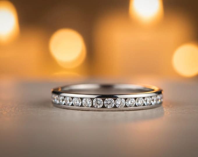 Matte Titanium Eternity Ring with Swarovski Crystals. 00028_3S) FREE TAXES