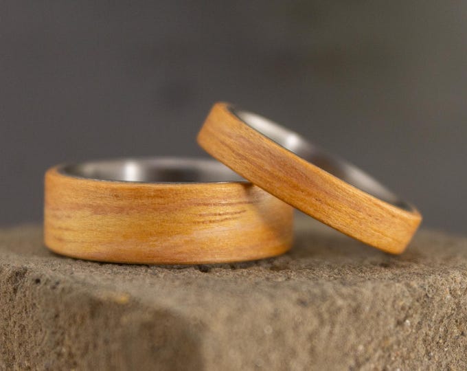 Titanium Oak Wood Wedding Ring Set, Matte Matching Bands. (00502_4N7N)