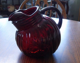 Red Swirl Glass Tilted Pitcher