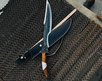 Hand Forged Wootz Steel Black Cobra Bowie Knife, Rosewood Bone Handle, Full Tang Blade