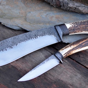 Handmade Bowie Knife – 440C Steel, Natural Antler Handle, Camping Tool