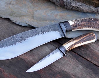Handmade Bowie Knife – 440C Steel, Natural Antler Handle, Camping Tool