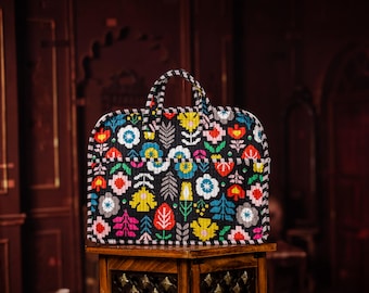 Floral  Quilted Laptop Bag – Quilted Cotton Office Tote – Handmade Work Handbag – Structured Carryall – Boho Travel Bag