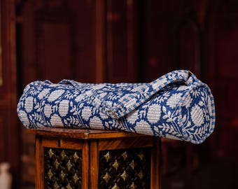Blue Floral Yoga Mat Bag, Quilted Cotton Yoga Carrier with Strap, Handmade Yoga Bag, Adjustable Sling Yoga Tote, Gift for Yoga Lover