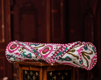 Pink Ikat Yoga Mat Bag, Quilted Cotton Yoga Carrier with Strap, Handmade Yoga Bag, Adjustable Sling Yoga Tote, Gift for Yoga Lover