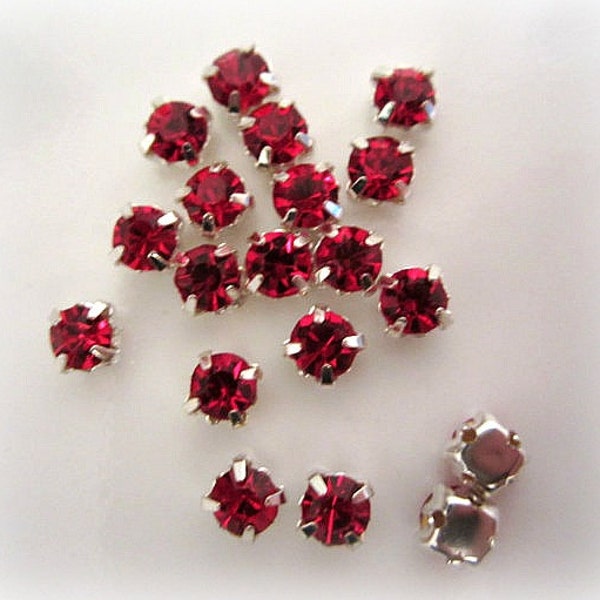 4mm Sew on Red Rhinestones . Small Red Rhinestones. 50 Pcs