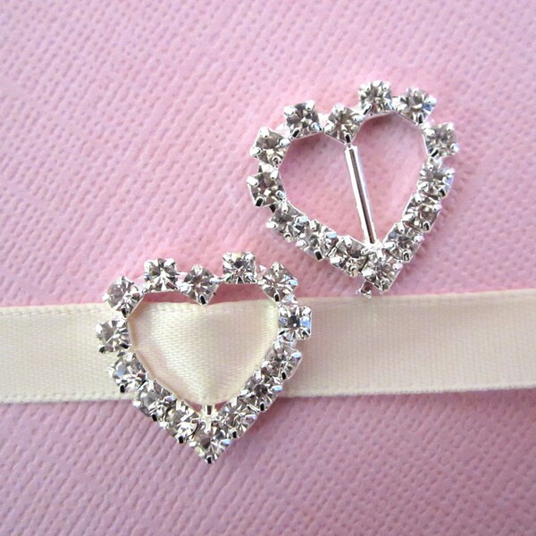Heart Rhinestone Buckle Slider Small for Bridal Formal Couture Fashion Wear --- 5 pc