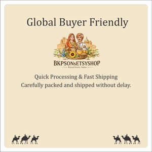 May include: Cream-colored graphic with the text "Global Buyer Friendly" and an illustration of a couple in traditional Indian attire. The text "BKPSONSETSYSHOP" is also present, along with the text "Quick Processing & Fast Shipping".
