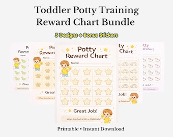 Toddler Potty Training Reward Chart Bundle, 5 Designs (Instant Download)