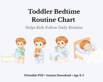 Toddler Bedtime Routine Chart, Visual Kids Schedule (PDF Download)