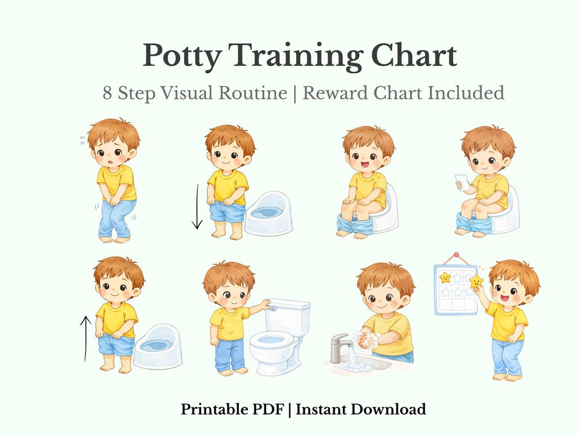 Potty Training Chart | 8 Step Visual Routine, Reward Chart (PDF ...