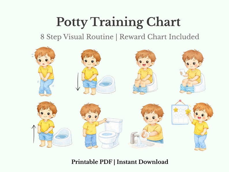Daily Routine Potty Potty Training Chart | 8 Step Visual Routine, Reward Chart (PDF ...