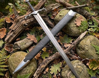 Custom Mittelalter Schwert | Handgeschmiedetes Stahl Ritter Schwert mit Scheide, Radknauf, LARP Prop